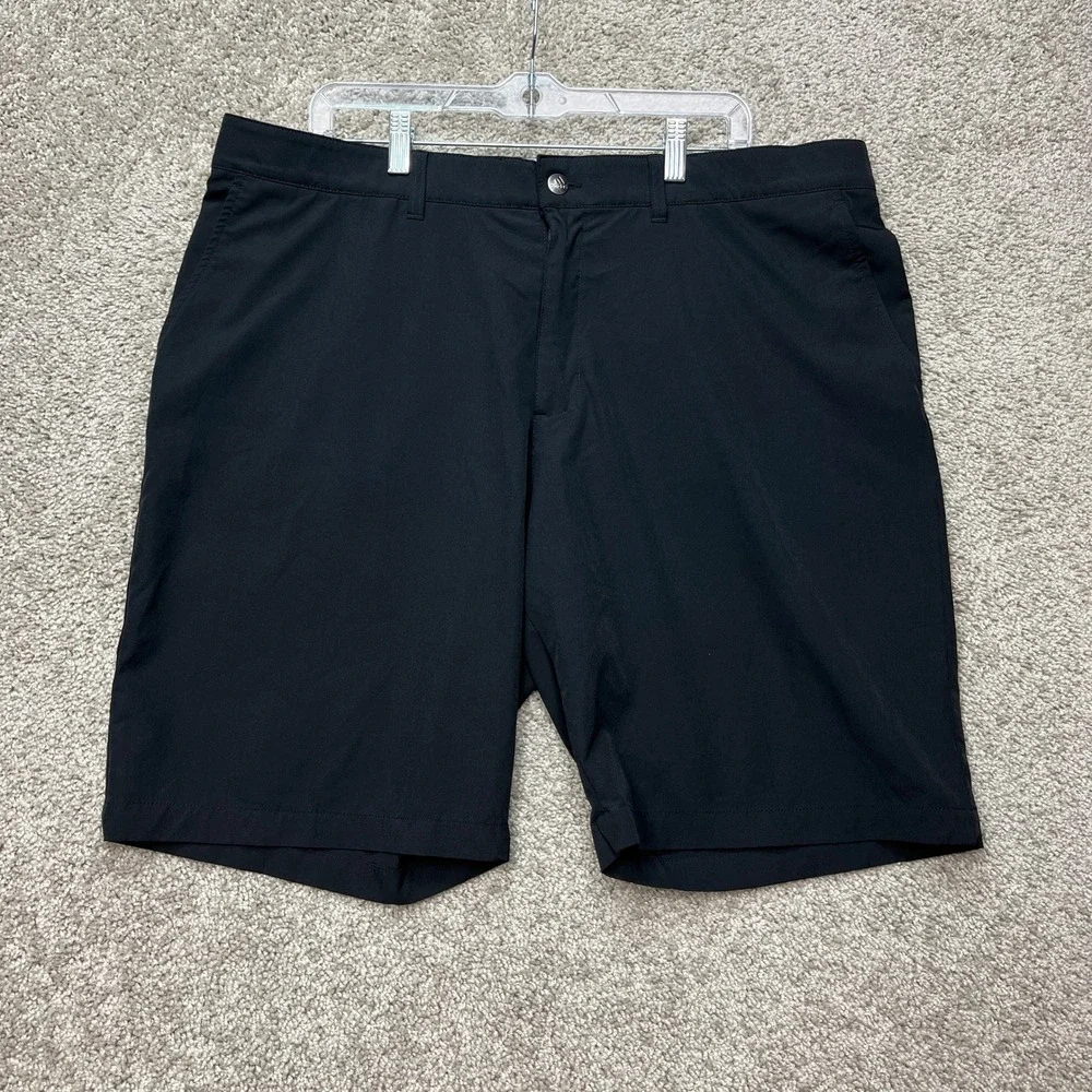 Adidas Short Men 40 Black Stretch Waistband Flat Front Performance 3 Stripes EUC